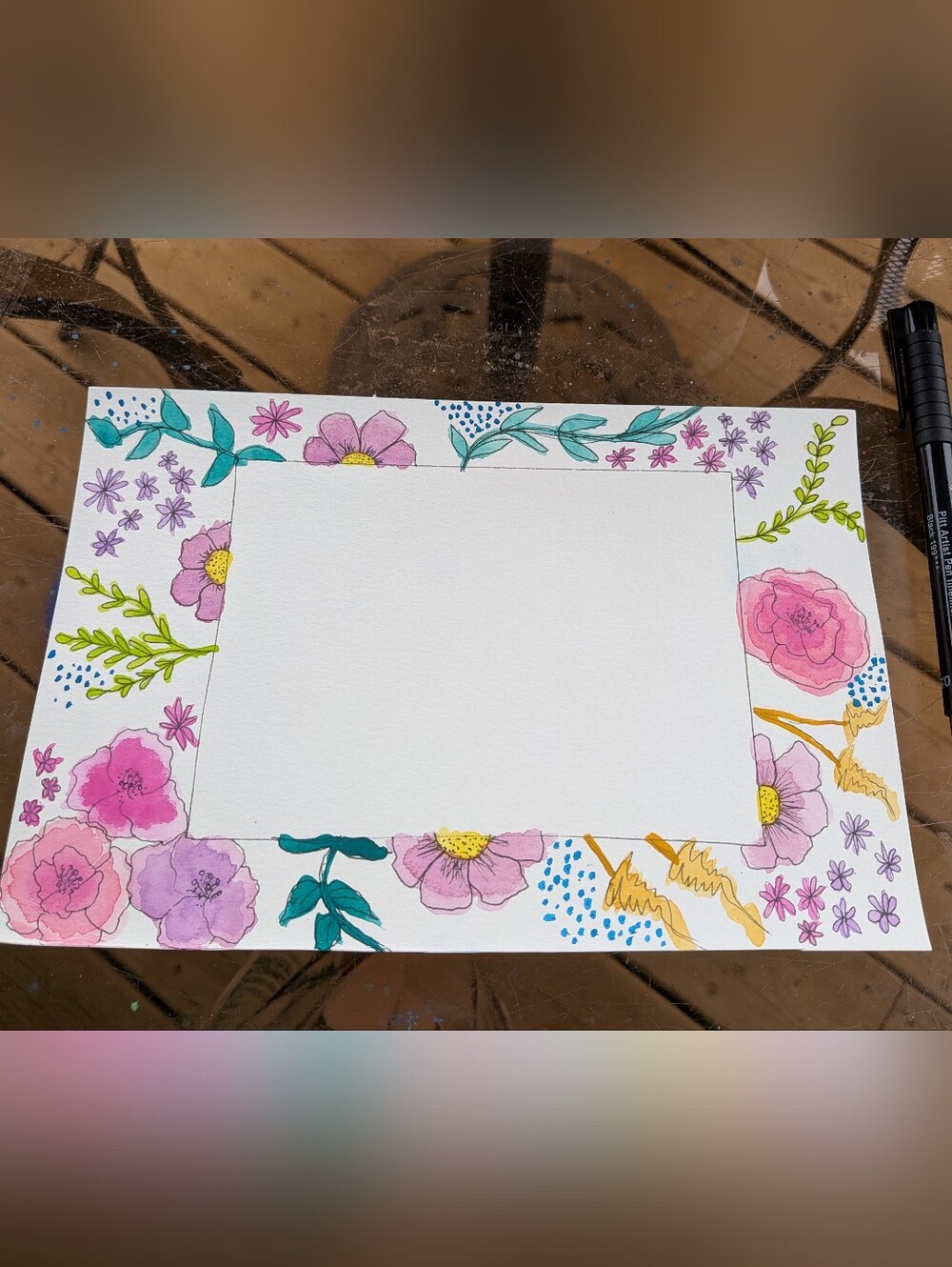 Hand-Painted Floral Watercolor - Pink & Teal Accents